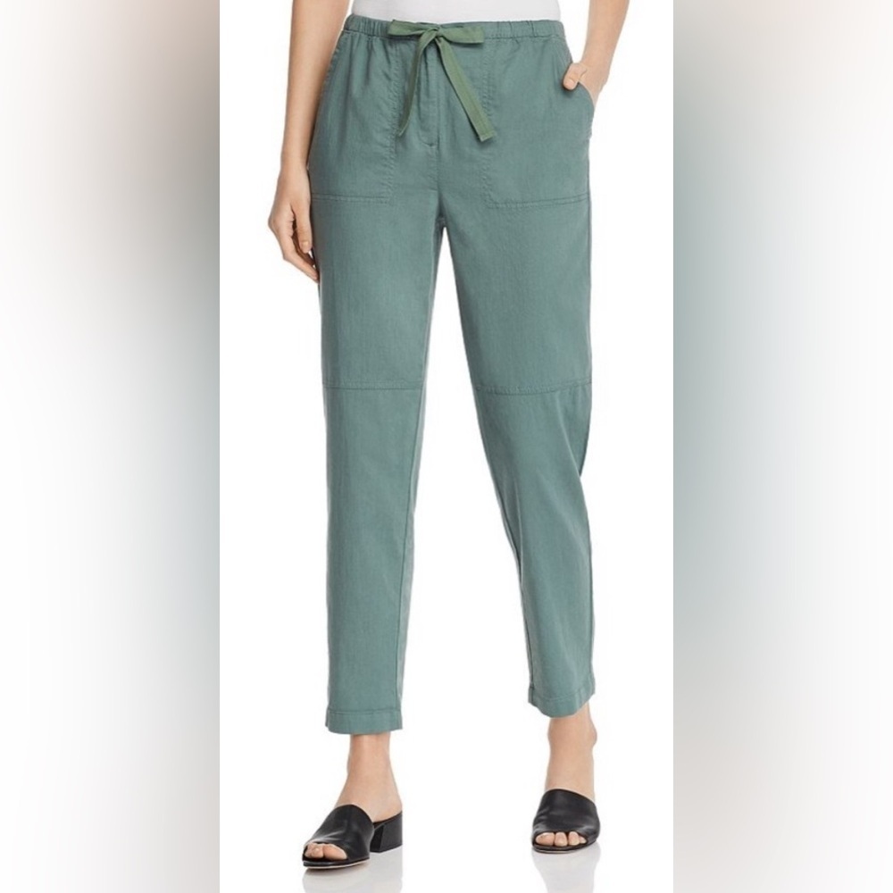 EILEEN FISHER Soft Organic Cotton Twill Drawstring Cropped Pants Relaxed Large - Picture 3 of 10
